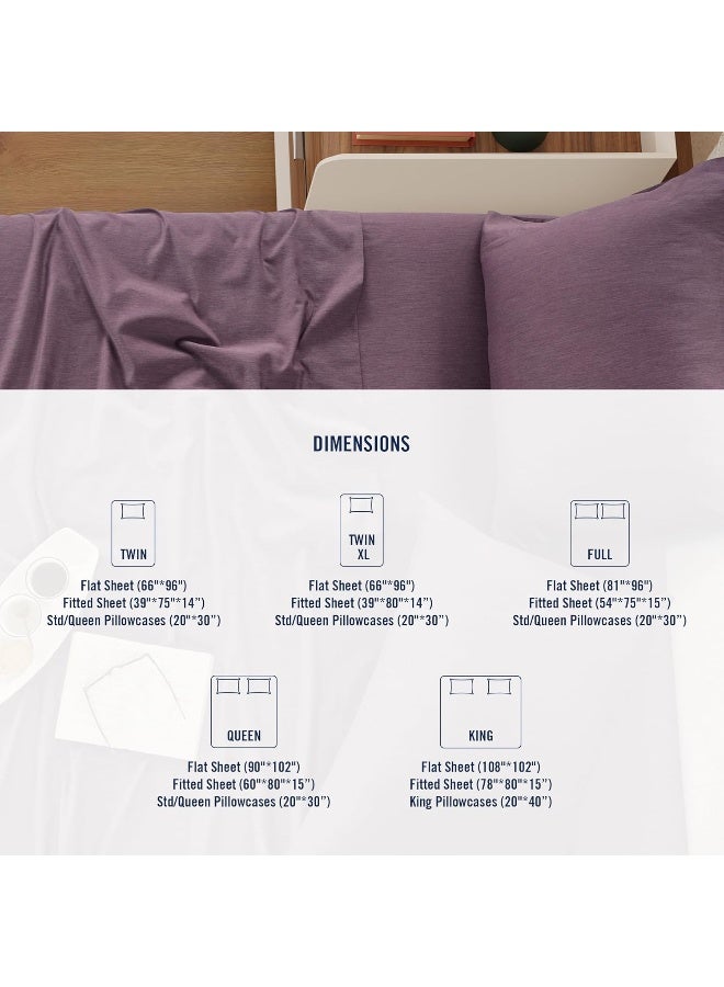 IZOD Melange Cotton Blend 4Pc King Size Bed Sheet Set, Deep Pockets fits Upto 17", Hotel Luxury Bedding Sheets & Pillowcases, Wrinkle Resistant, Sateen Weave Cooling Bed Sheet - Amethyst - Image 4